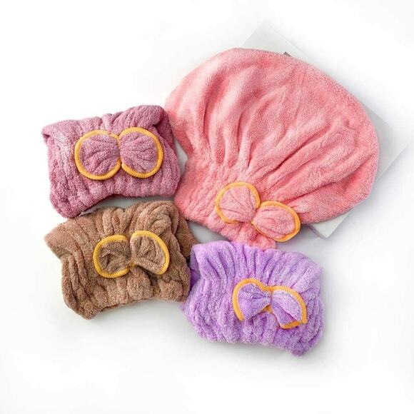 2 pk Microfiber Quick Hair Drying Bath Towel Spa Bowknot Wrap Towel Cap Shower - Picture 9 of 9